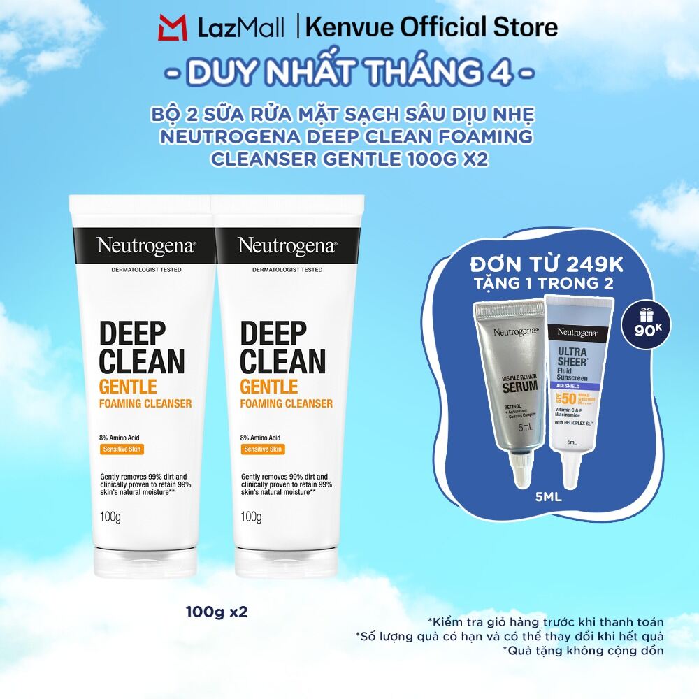 Combo Sữa rửa mặt Sạch Sâu Lành Tính Neutrogena Deep Clean Gentle Foaming Cleanser 100g x2
