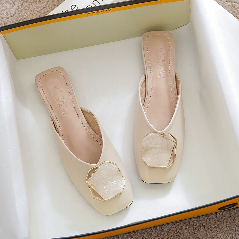 Dép Lê Đế Bằng Nữ Cỡ Nhỏ 33 34 Giày Bít Nửa Đầu Mules Người Lười Da Mềm Đi Bên Ngoài Gót Thấp Cỡ Lớn 41-43