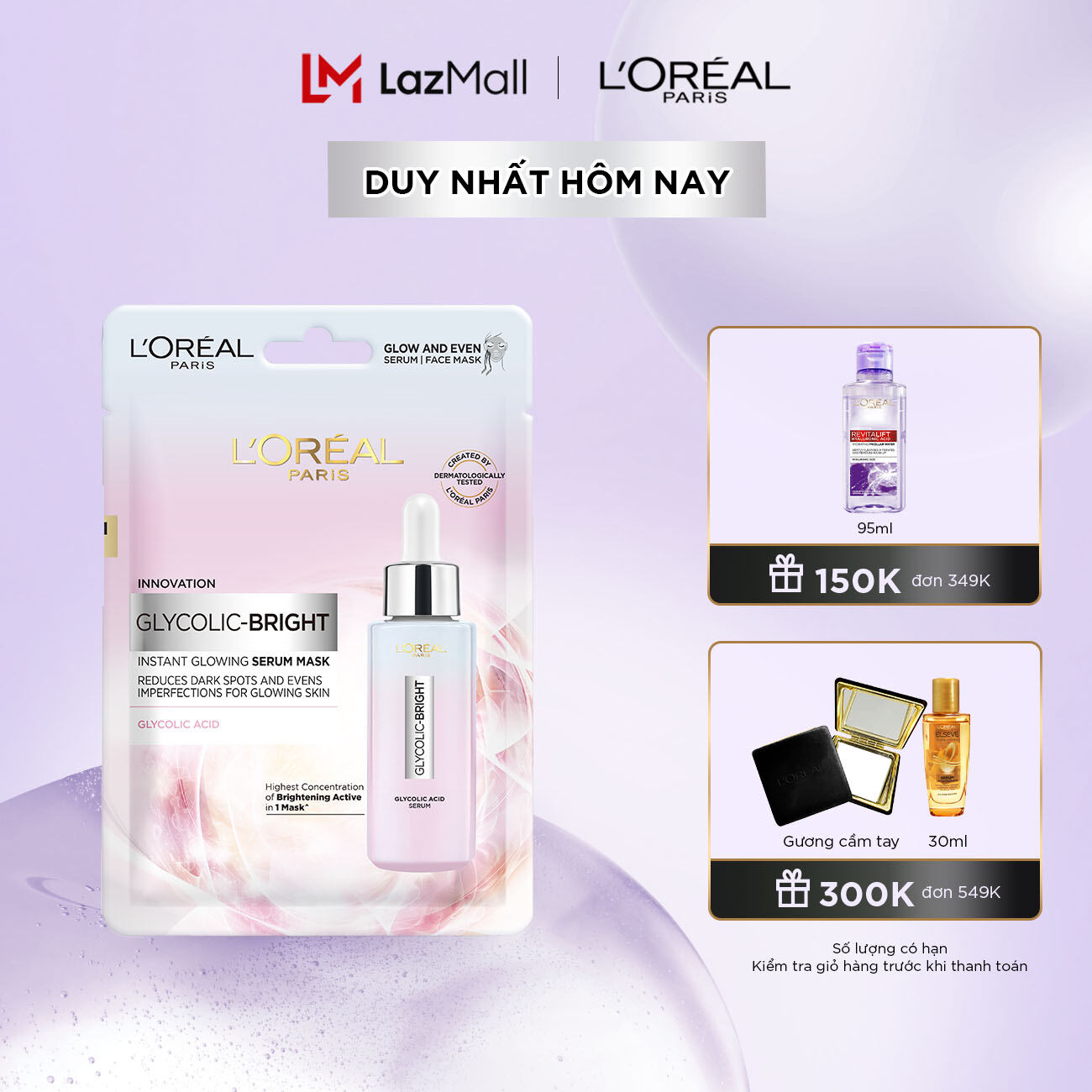 Mặt nạ dưỡng sáng mờ thâm nám L'Oreal Paris Glycolic Bright 22g