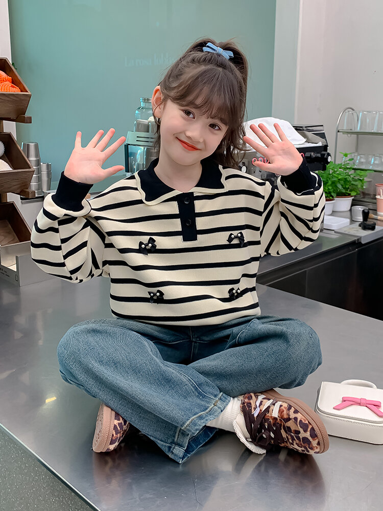 Fashionable Stripe Polo Sweatshirt for Older Girls