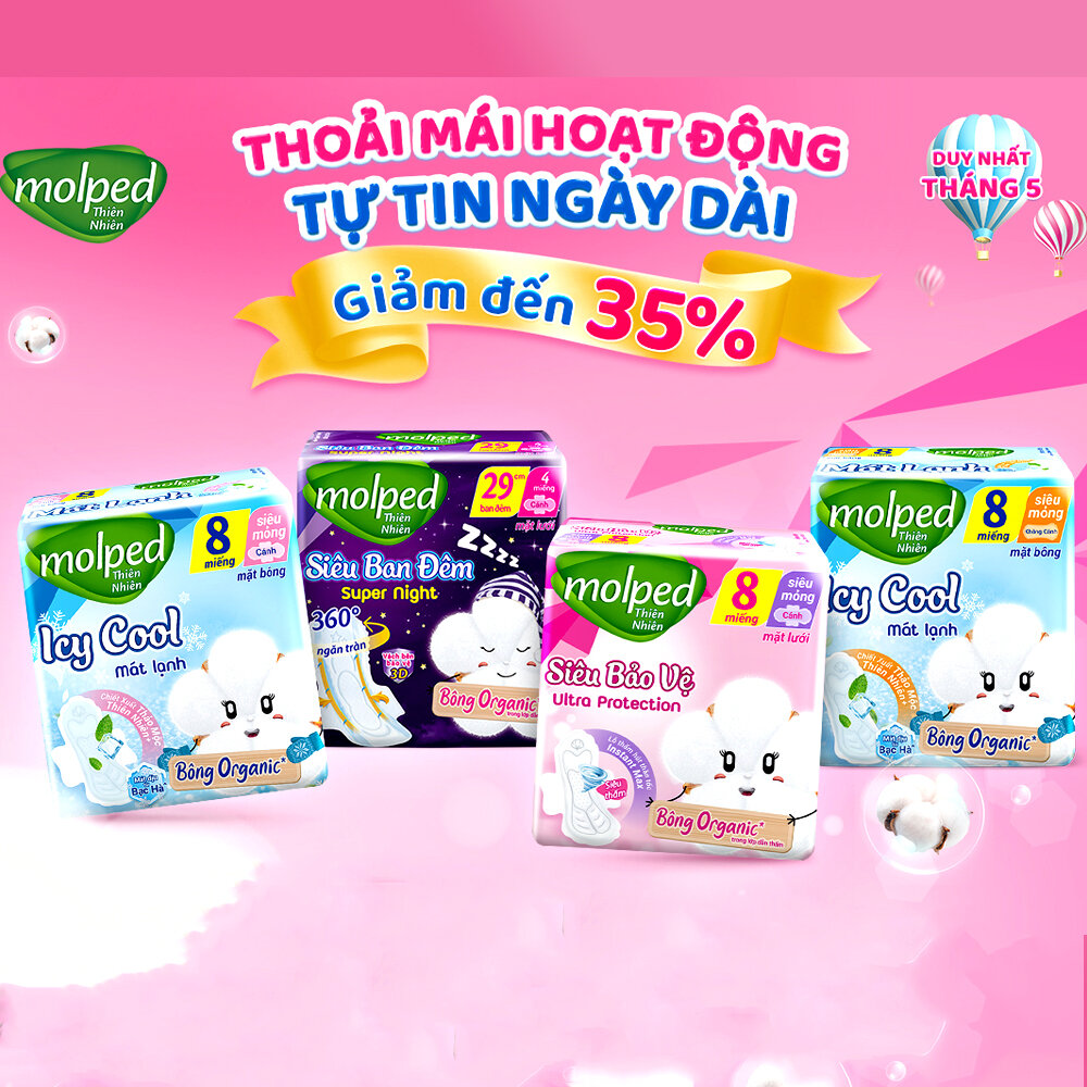 Băng vệ sinh Molped Thiên Nhiên 8 miếng bông organic tự nhiên 23cm