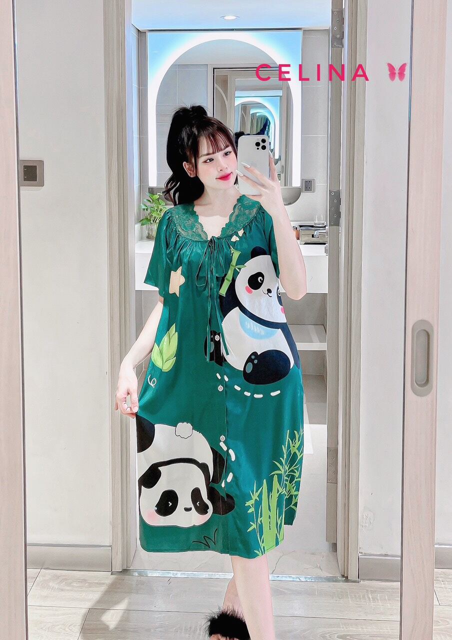 Đầm ngủ lụa xước phối ren hình cute. Freesize 45-60kg