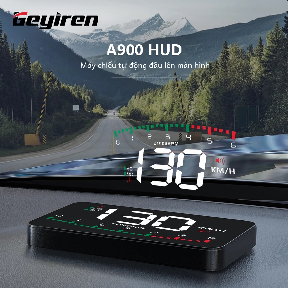 GEYIREN A900 Tự Động Hud Màn Hình Xe Máy Chiếu Báo Động EOBD OBD2 Đầu Lên Màn Hình Hiển Thị Đồng Hồ Tốc Độ Kính Chắn Gió Phụ Kiện Điện Tử