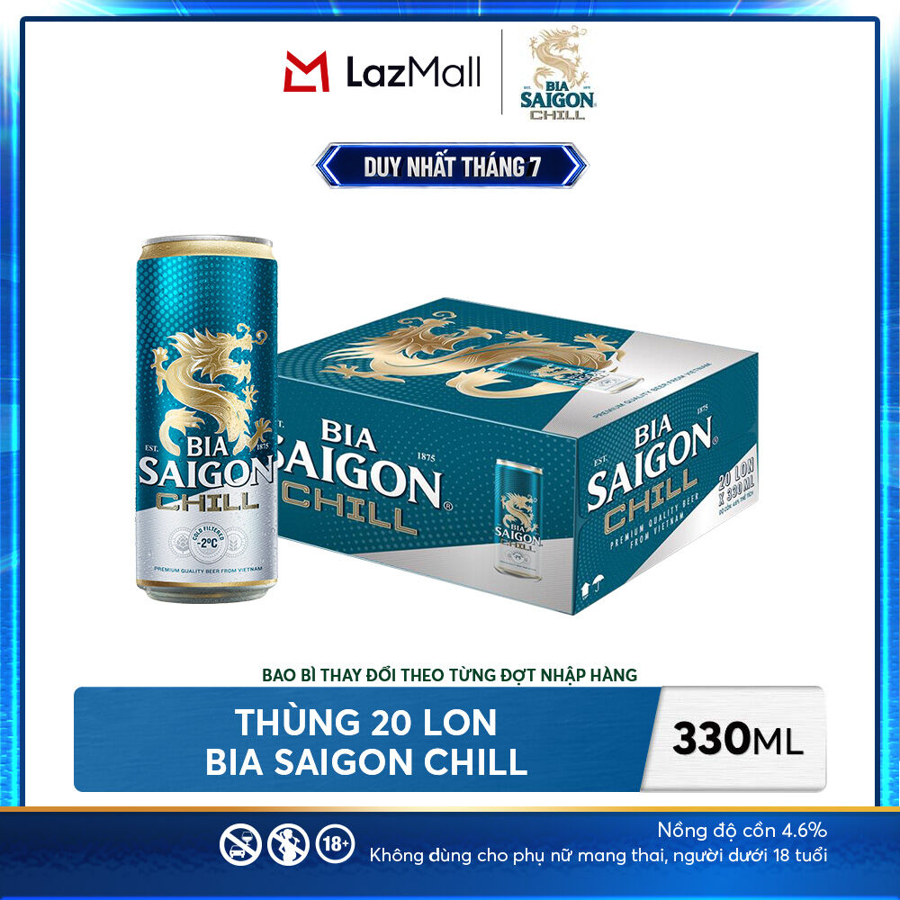 Nồng độ cồn 4.6% - Thùng 20 lon Bia Sài Gòn Chill 330ml