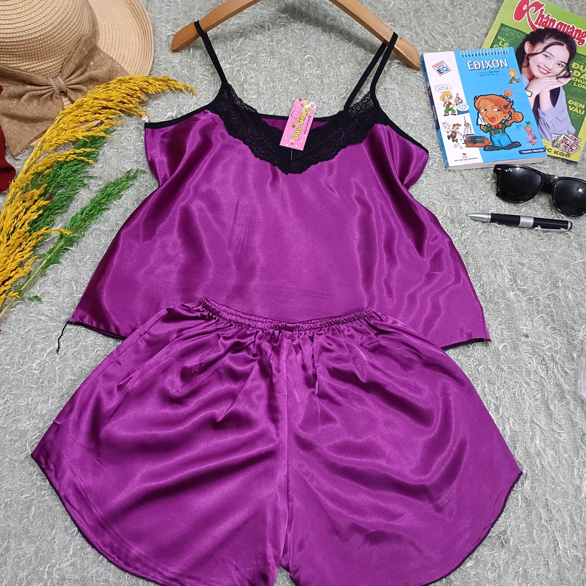 đồ bộ phi lụa .cổ tim hai dây xinh sắn .dễ thương