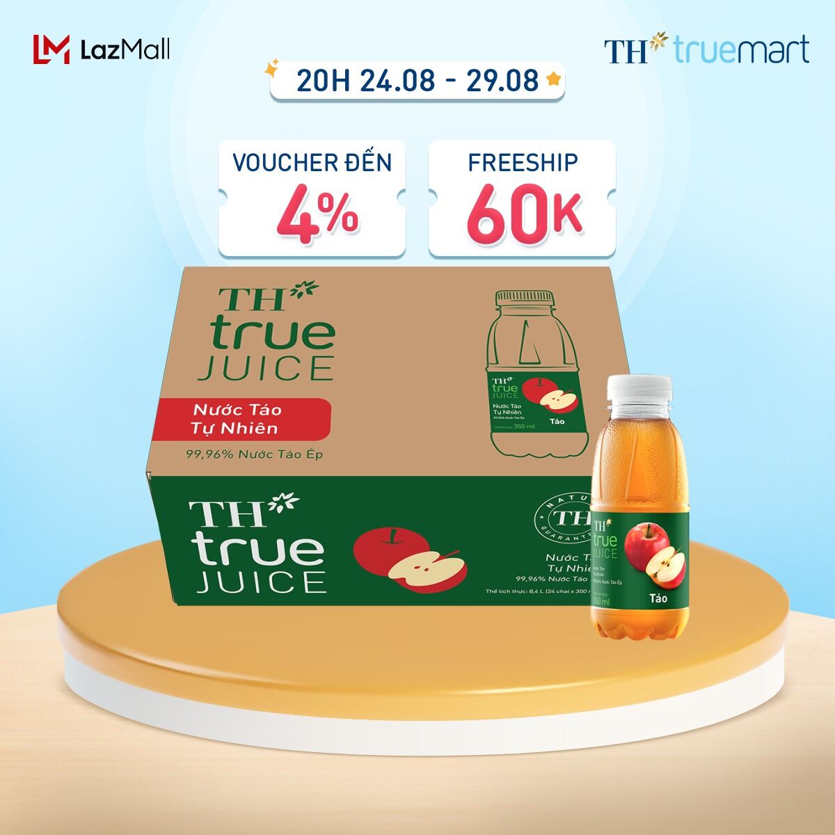 Thùng 24 chai nước trái cây th true juice táo tự nhiên 350 ml