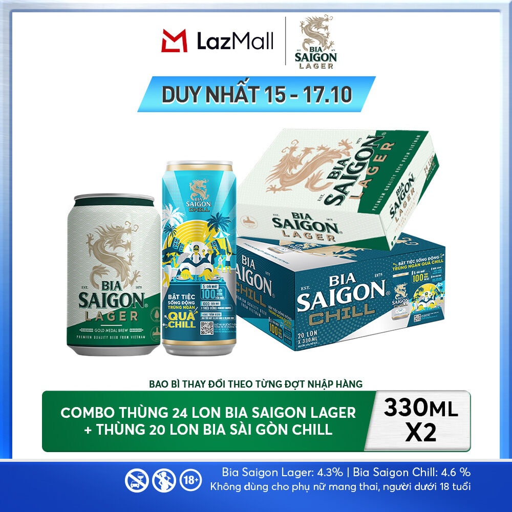 Nồng Độ Cồn 4.3% - Combo 1 Bia Saigon Lager 330ml + Nồng Độ Cồn 4.6% - 1 Bia Sài Gòn Chill 20 Lon 330ml