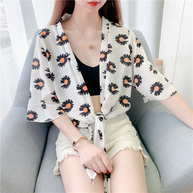 Áo Choàng Nhỏ Phối Váy Hai Dây Áo Chống Nắng Mẫu Ngắn Mùa Hè Áo Khoác Mỏng Cardigan Điều Hòa Voan Dễ Phối Bên Ngoài Cho Nữ