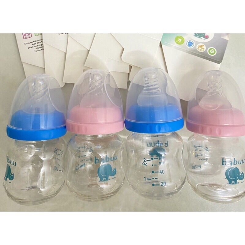 Bình sữa babuu 60ml cổ hẹp núm mềm cho trẻ sơ sinh