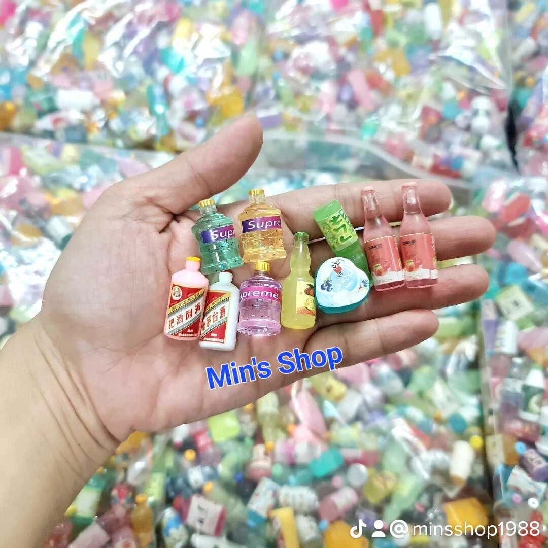 Set 100 charm hình chai nước nhiều loại dễ thương