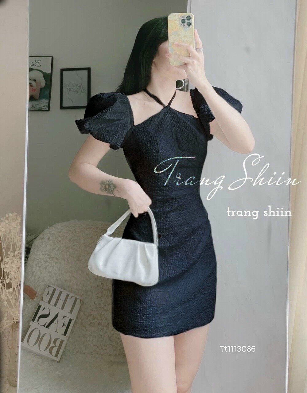 Đầm xốp cổ yếm tay phồng 2 màu