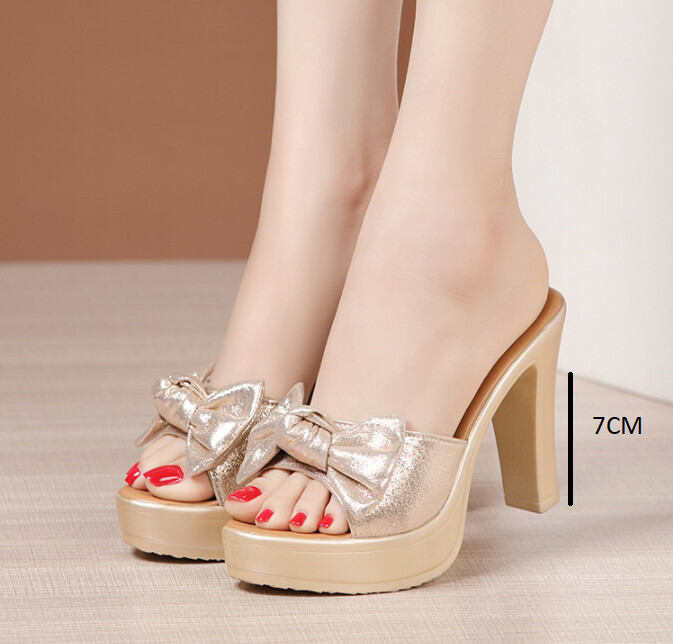 Dép cao gót nơ nhũ 7F GPSHOP ms02