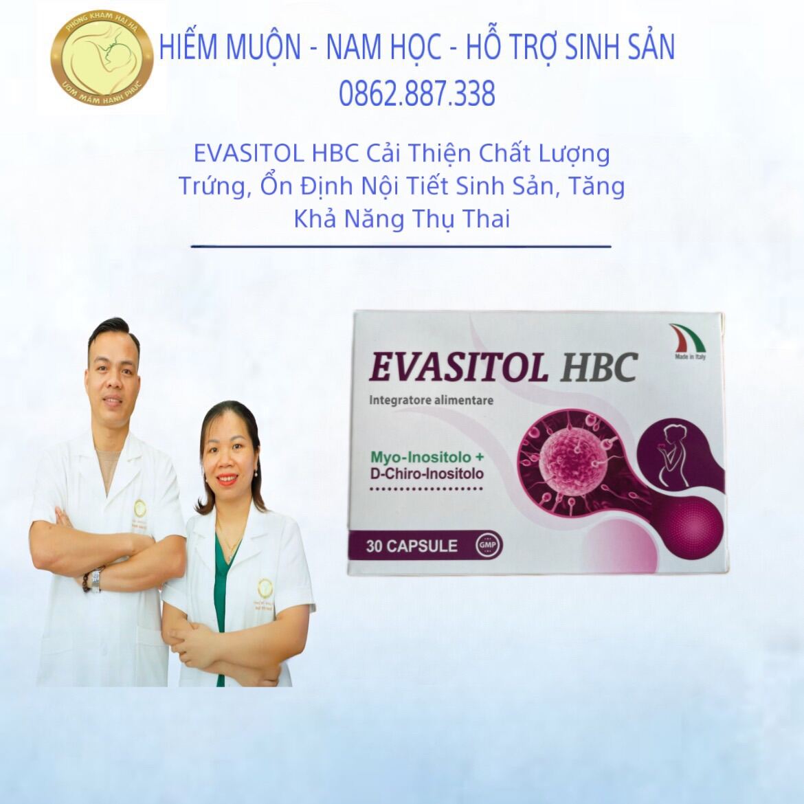 EVASITOL HBC bổ sung Myo-inosotol, D-chiro-inositol và một số vitamin