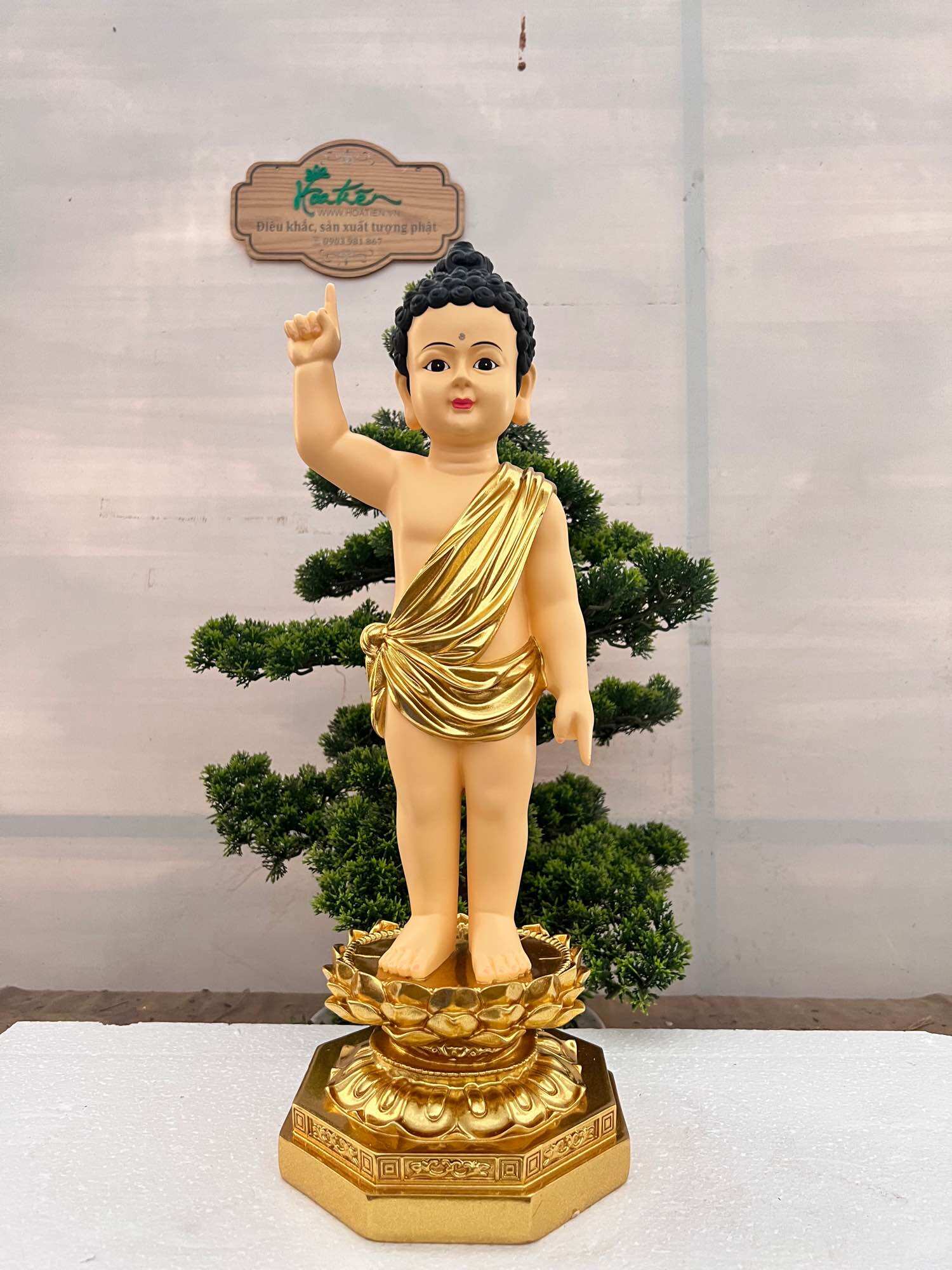 [HCM]Tượng Phật Đản Sanh cao 40cm ngang 14cm composite và đá | Tượng Phật Hoa Tiên