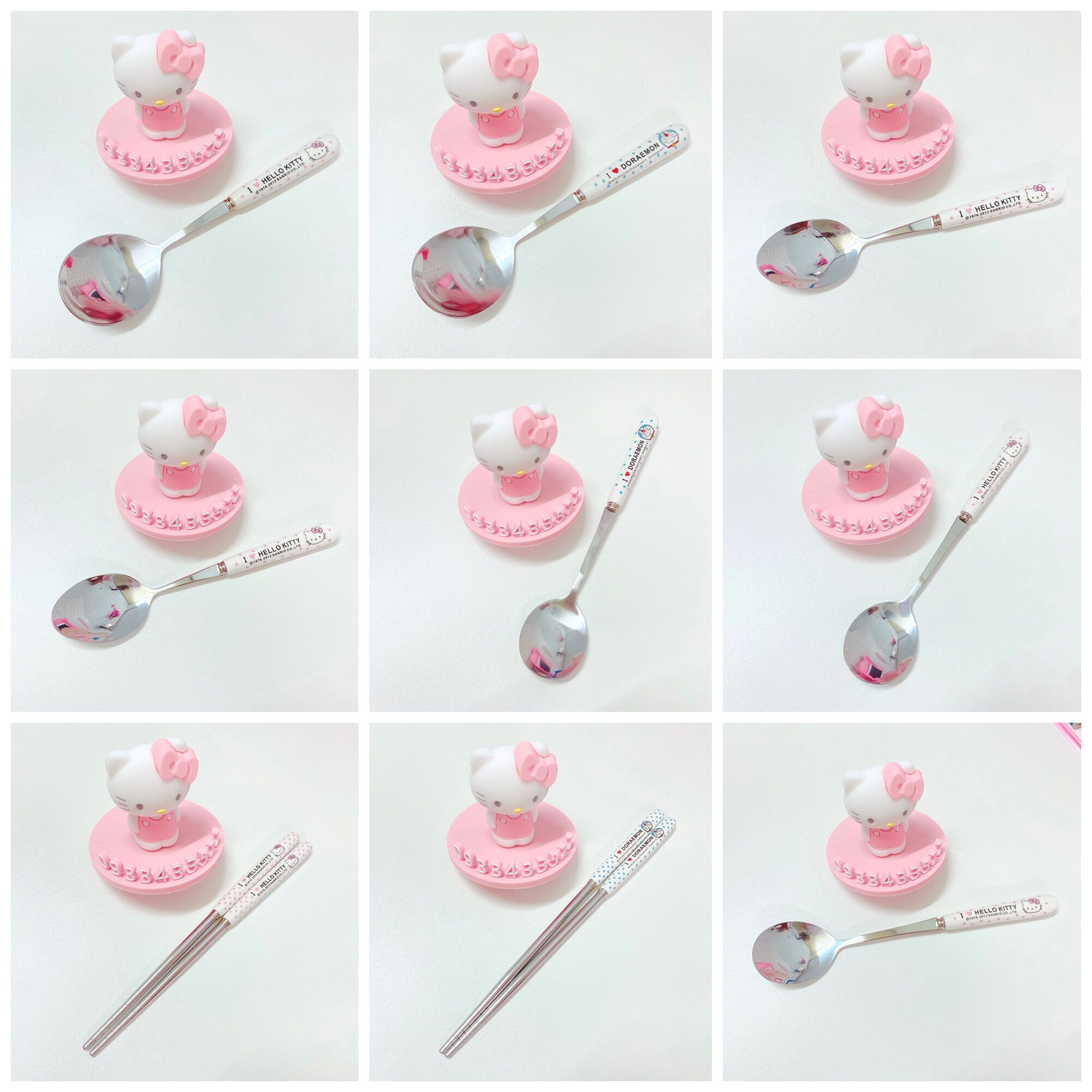 Muỗng đũa nĩa cán sứ Hello Kitty Doremon
