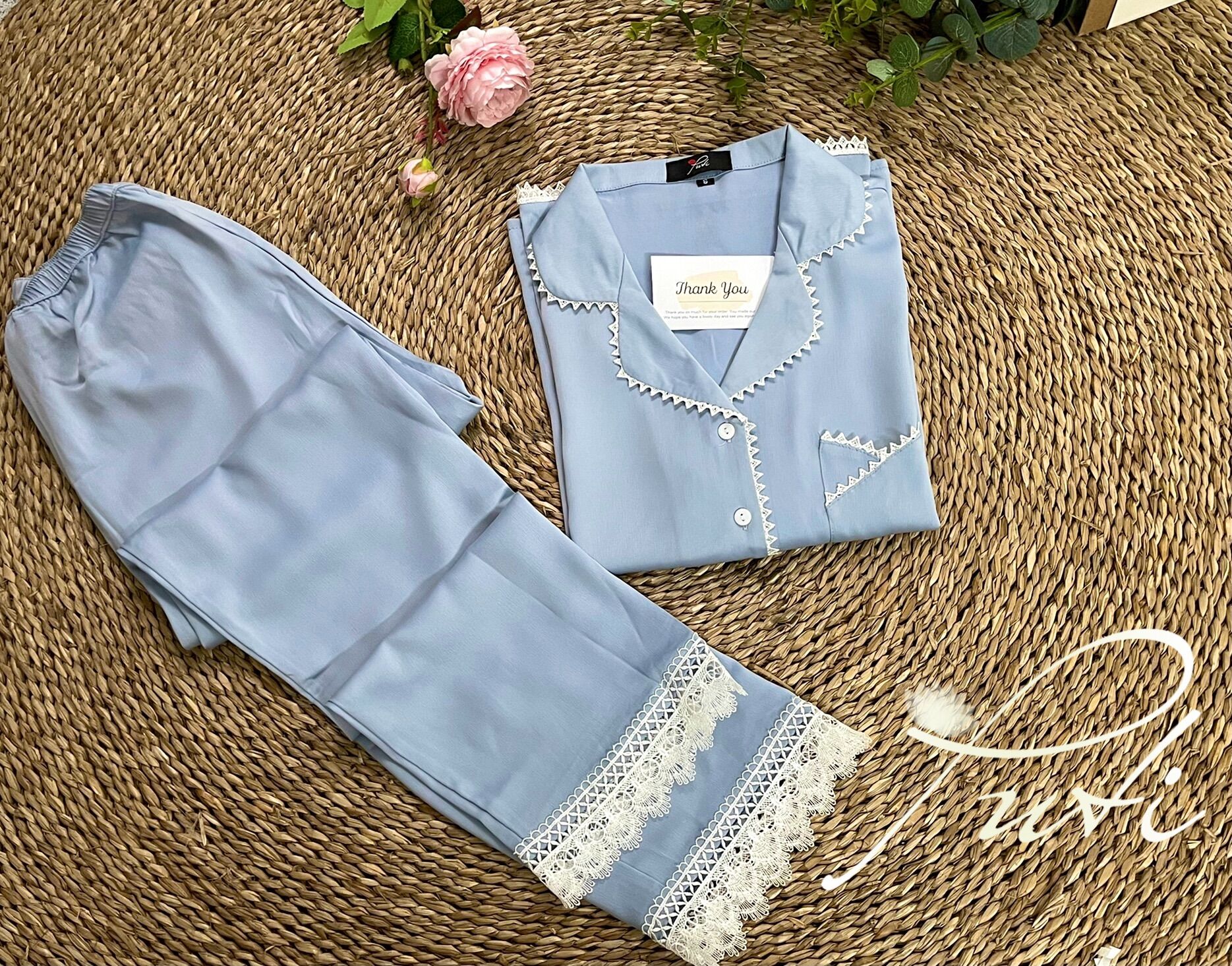 Bộ Đò ren Xanh Đá lụa cao cấp Puti