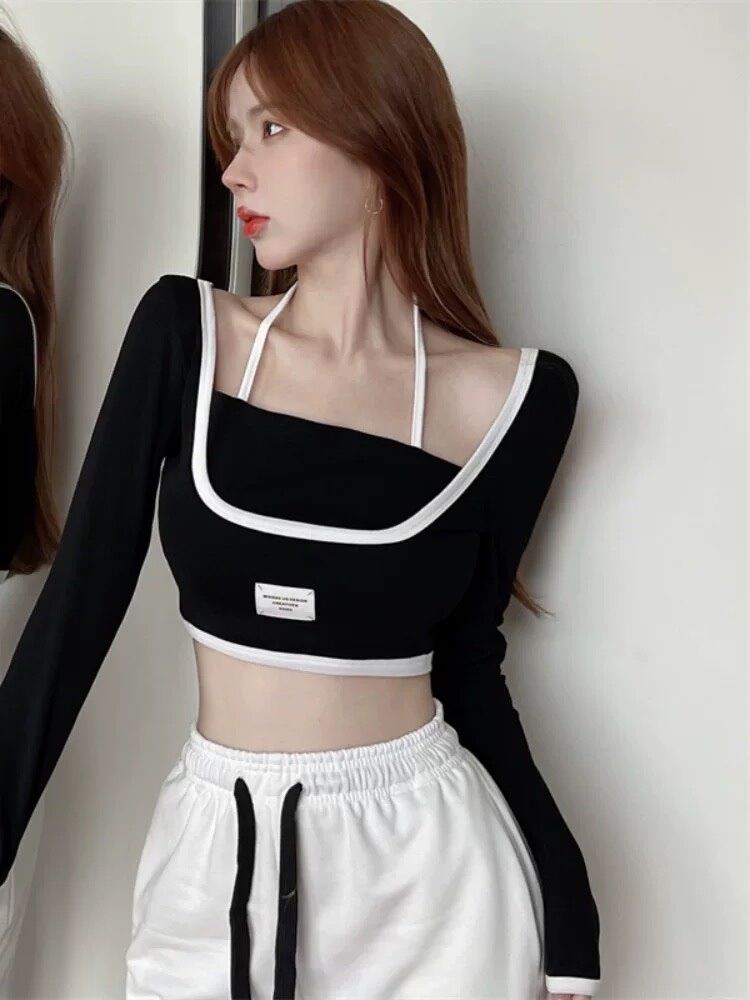 Áo tay dài cổ u viền yếm logo BG