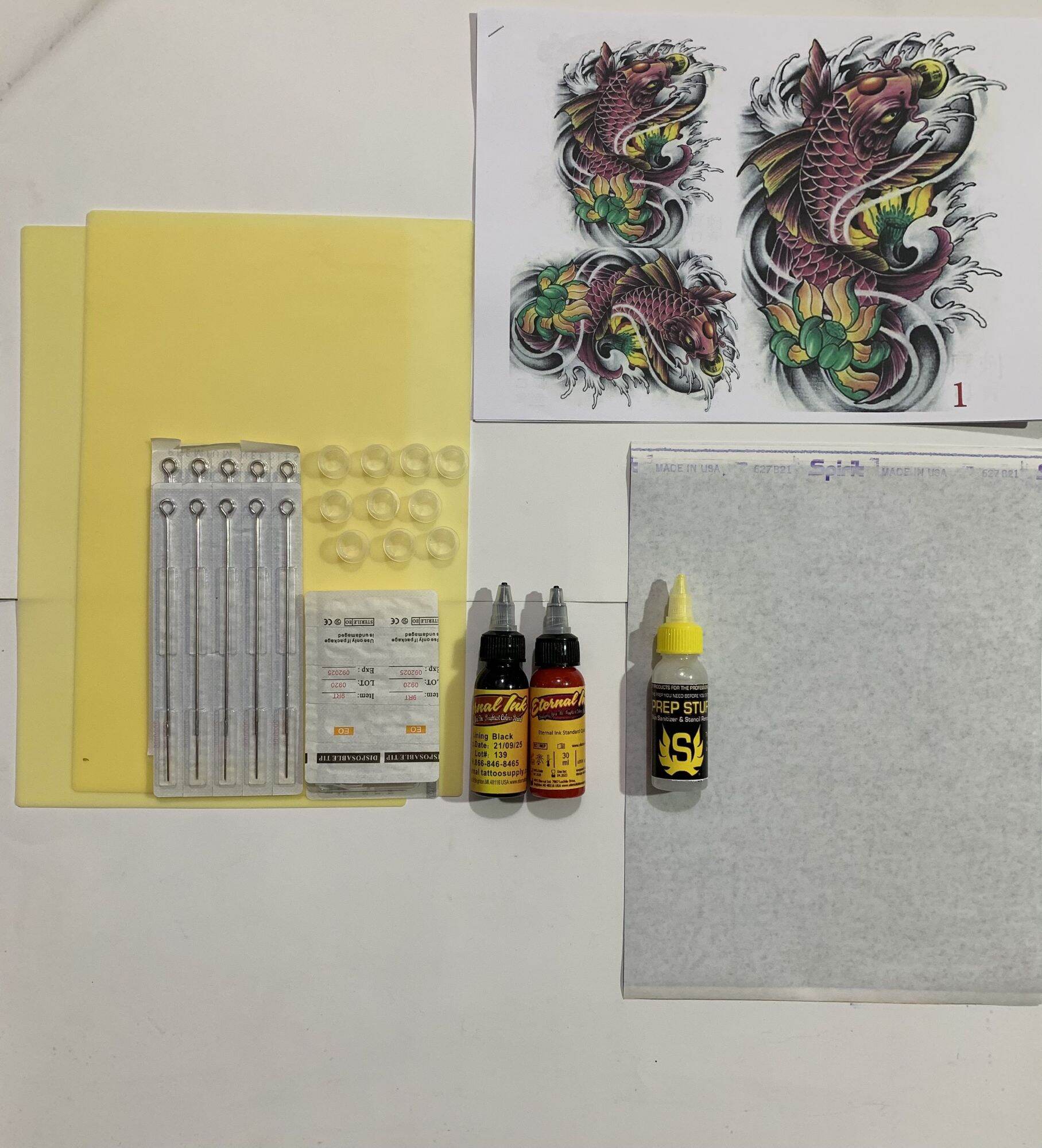 Combo 10 kim xăm + ngòi + 2 da A4 + 2 mực + giấy in