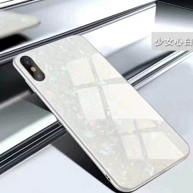 Ốp lưng iPhone X mặt kính Ngọc Trai viền dẻo silicone