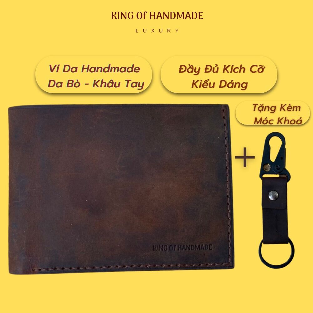 Ví Nam Da Bò .Ví Thủ Công Khâu Tay , Đầy Đủ Zise, Ví Da Bò Nguyên Miếng - Tặng Móc Treo Chìa Khoá