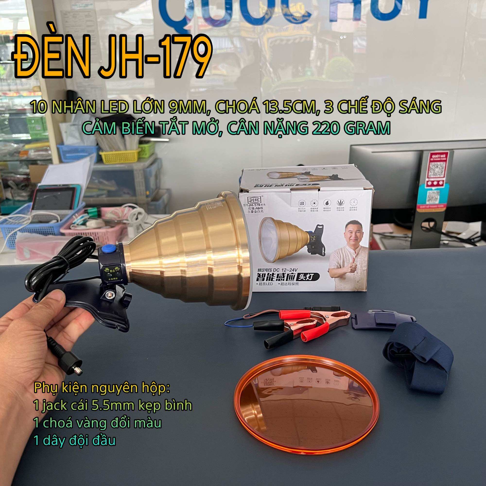 Đèn đội đầu kẹp bình công suất lớn JH-179 ánh sáng trắng chuyên soi nấm mối đi rừng bắt ếch câu cá