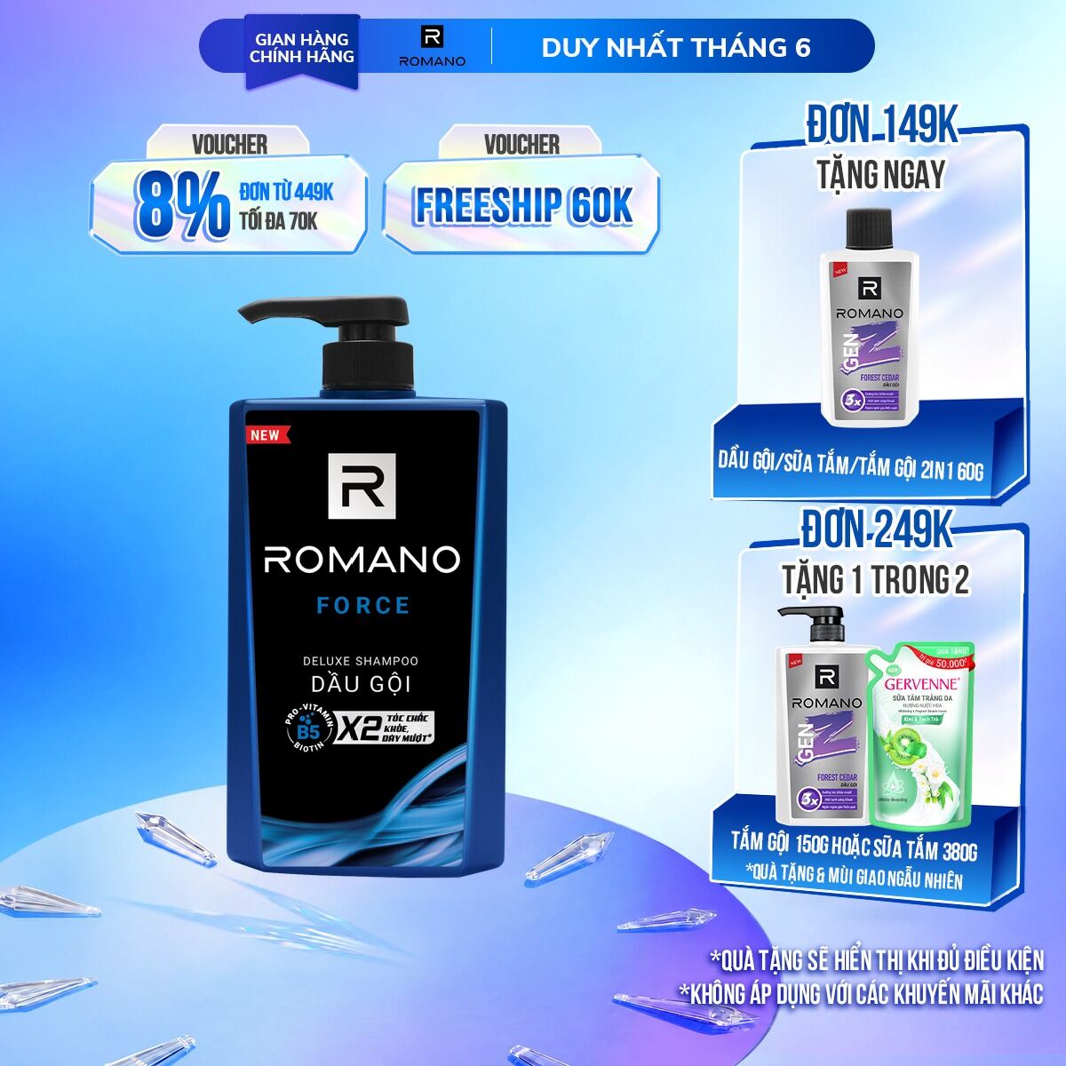 Dầu gội hương nước hoa Romano Force 650g