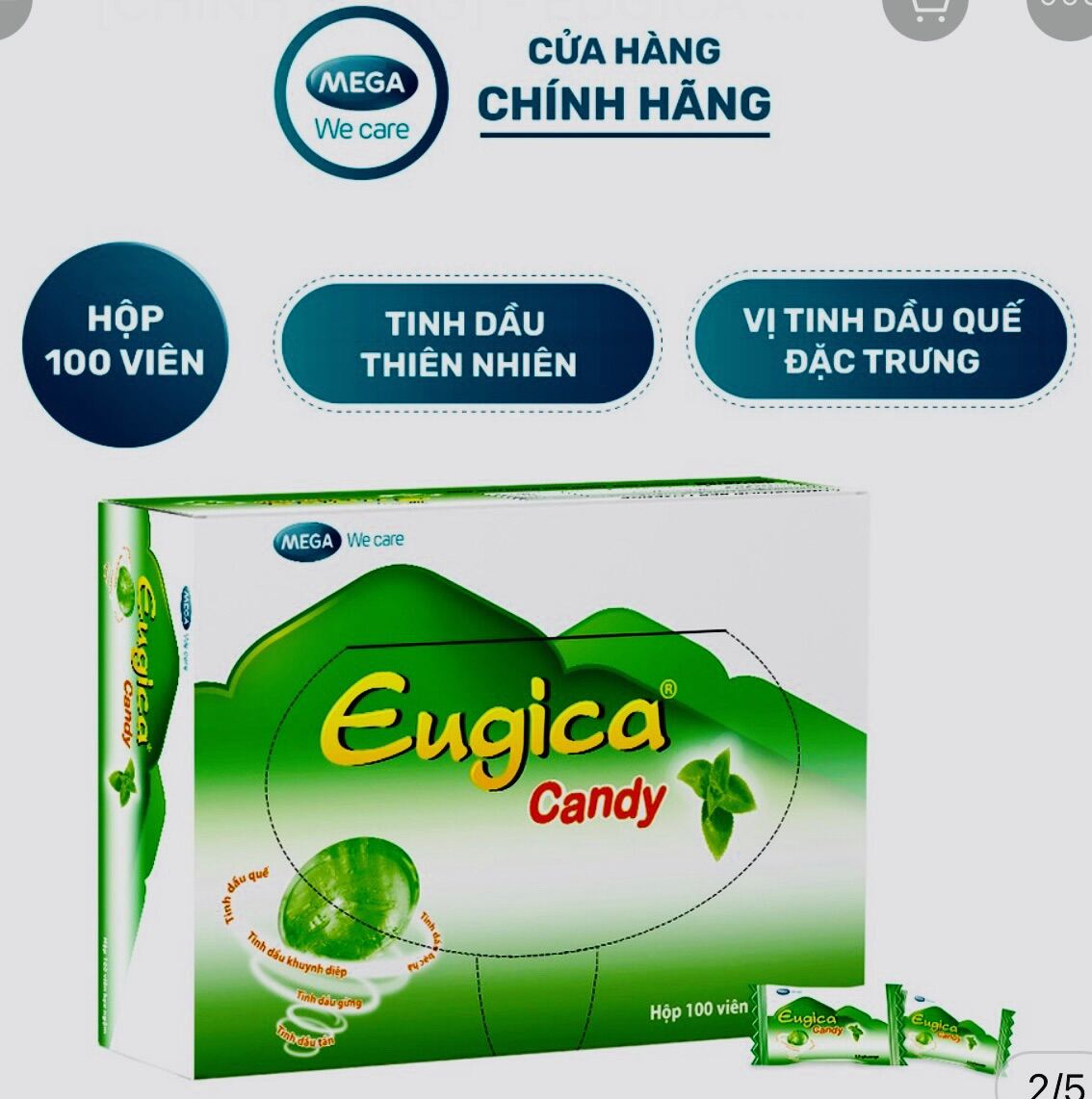 Hộp 100 viên kẹo ngậm Eugica giảm ho