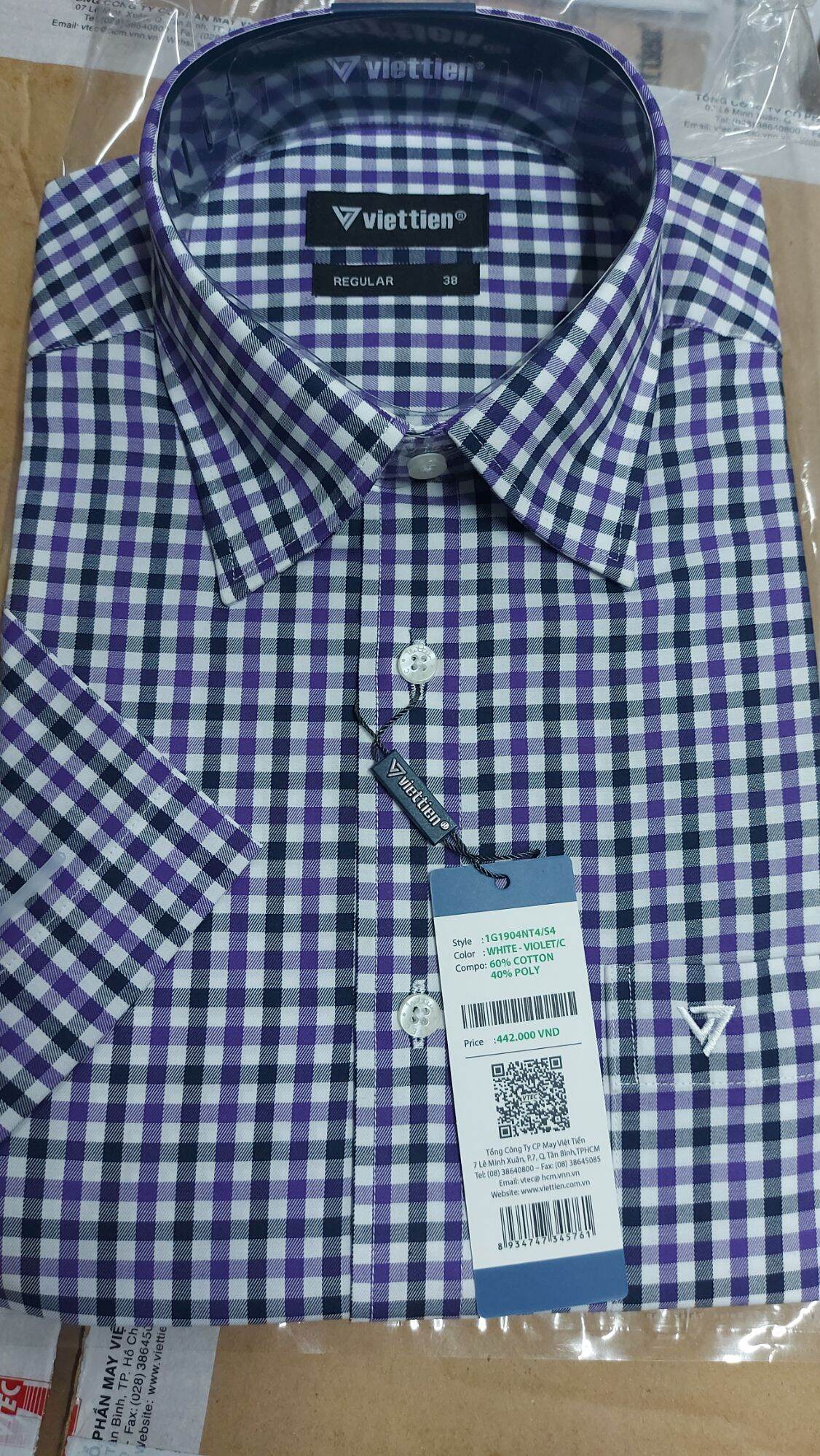Áo sơ mi viettien tay ngắn lai bầu Phom Regular giá 445k .442k  vải sợi tre