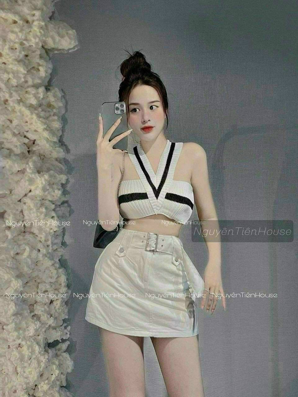 Áo kiểu thun gân phối màu ls1
