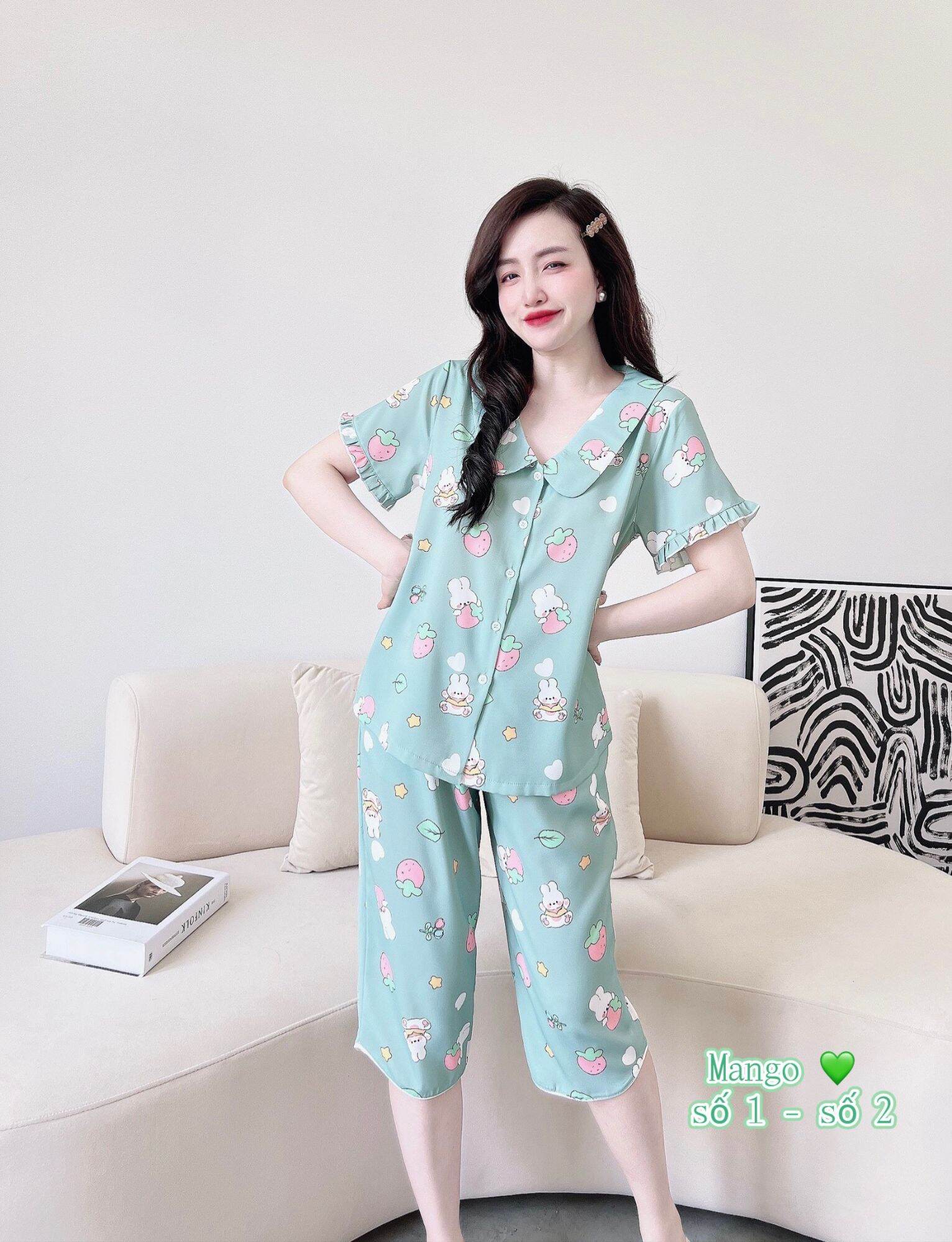 Đồ Bộ Pyjama Quần Lửng Lụa Mango loại 1 Hàng Có Size 70kg♡Giảm 10K Đơn 100K