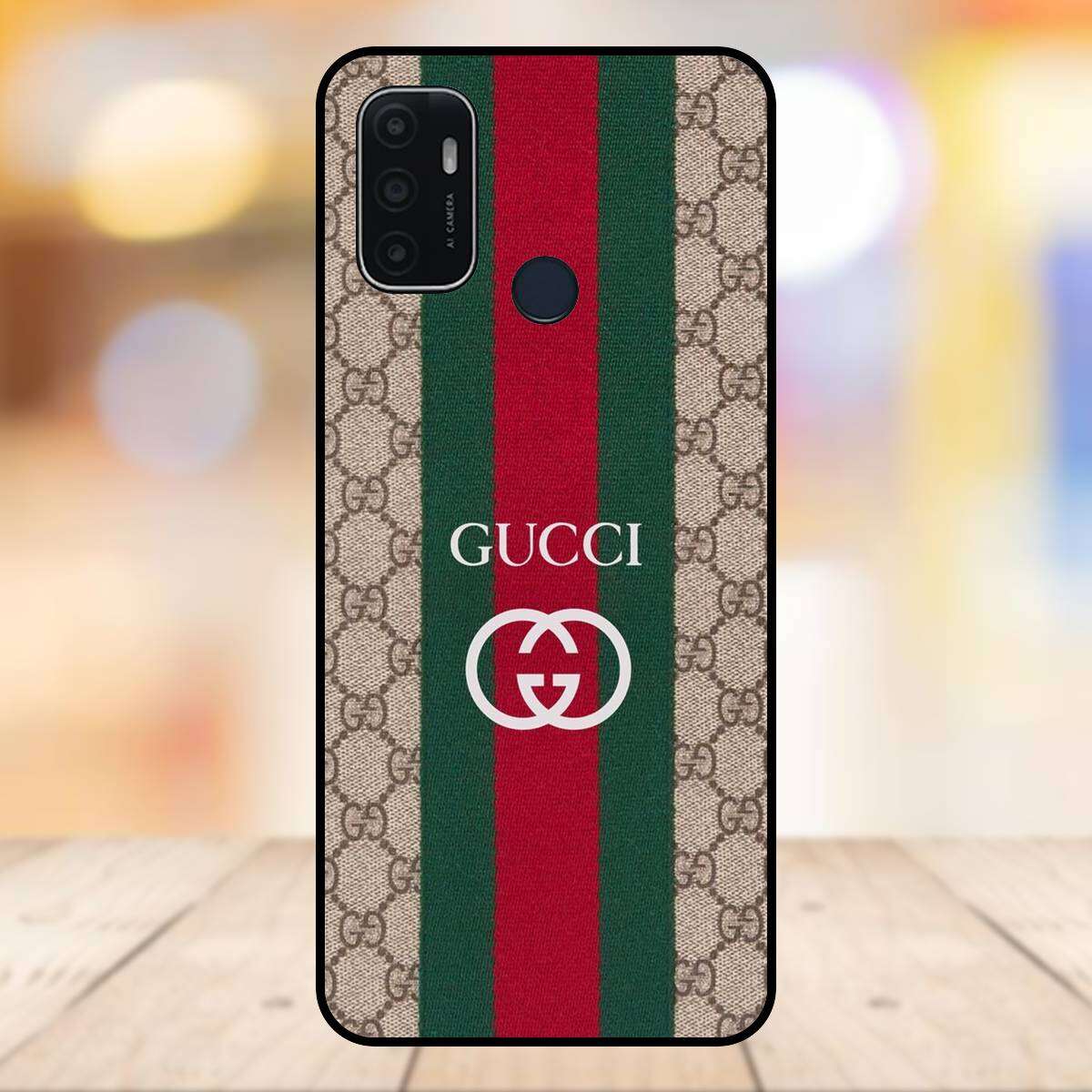 Ốp lưng điện thoại Oppo A53 viền đen thương hiệu Gucci thời trang