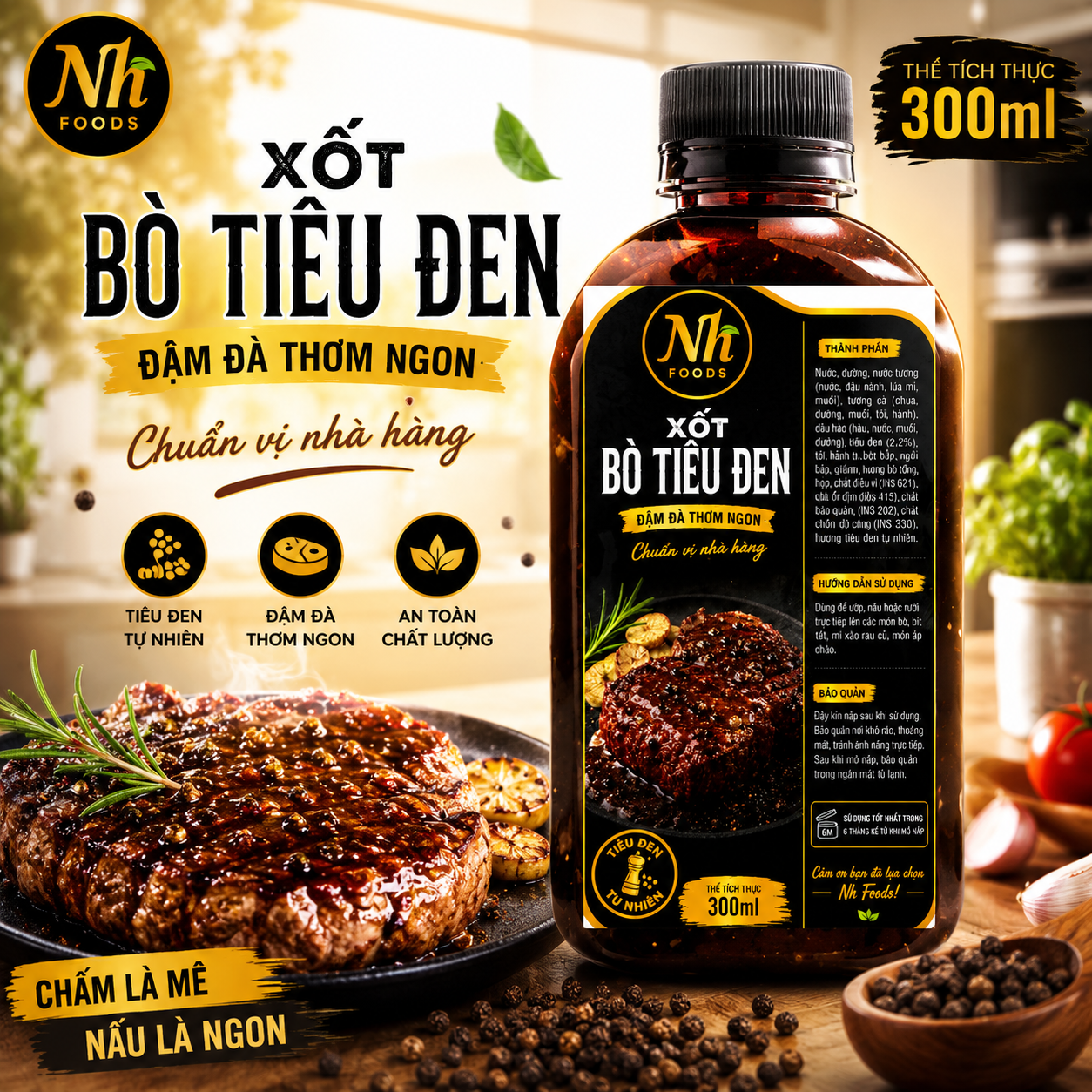Xốt bò tiêu đen Nh Foods 300ml, đậm đà thơm ngon, chuẩn vị nhà hàng, tiêu đen từ thiên nhiên, đảm bảo chất lượng.
