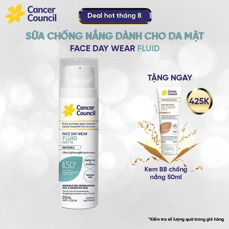Sữa chống nắng mỏng nhẹ Cancer Council Face Day Wear Fluid Matte SPF50+