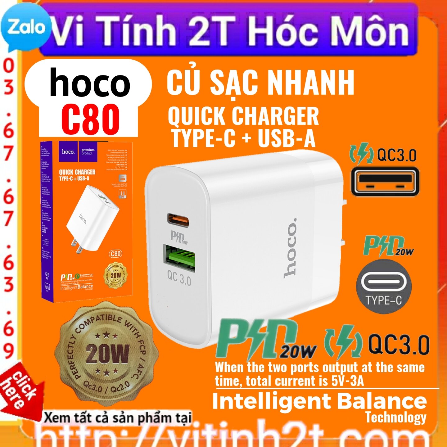 Củ sạc nhanh 2 cổng c80 18w - hàng chính hãng