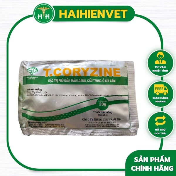 20g T CORYZINE - PHÙ ĐẦU, MÁU LOÃNG, CẦU TRÙNG, ĐẦU ĐEN ở gia cầm