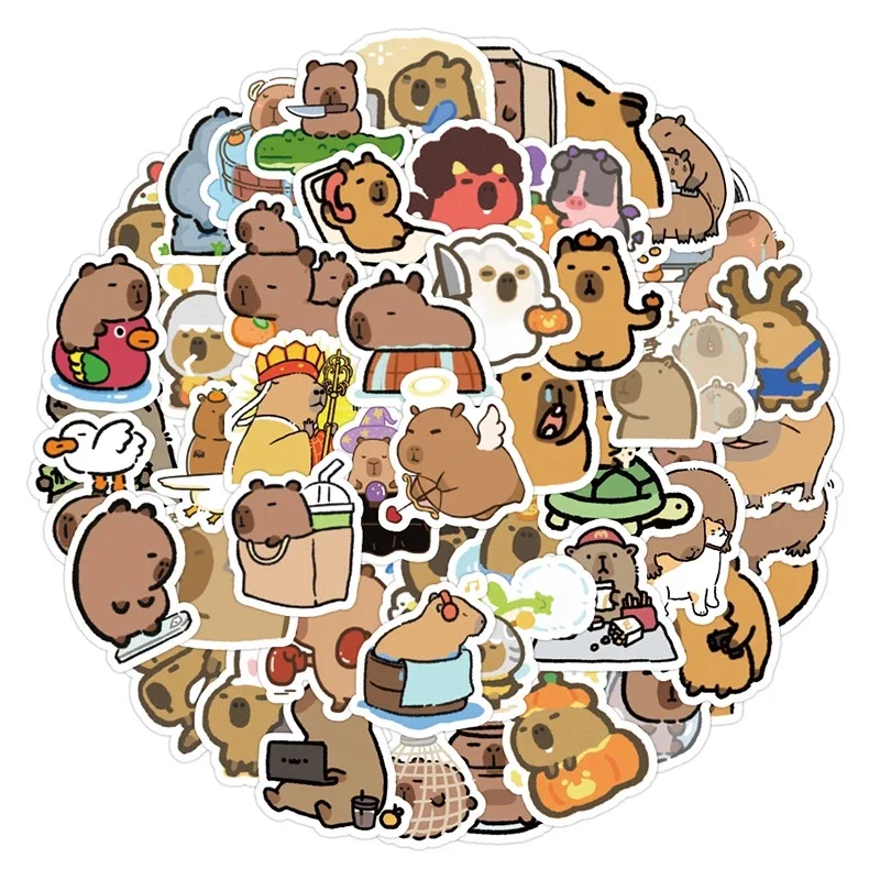 Set 100 sticker hình dán Chuột lang Capybara chống thấm nước