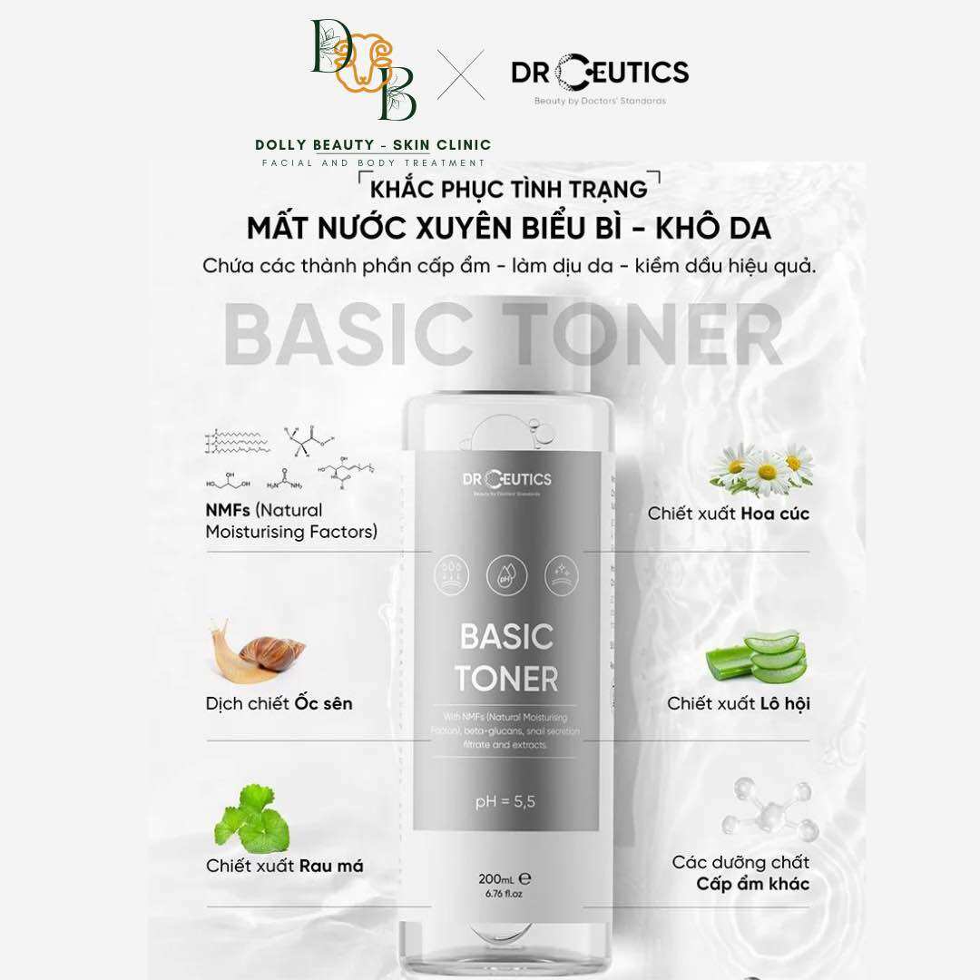 Dung dịch cân bằng độ pH BASIC TONER của DrCeutics - Chăm sóc da mặt - Nước hoa hồng và Xịt khoáng - pH 5.5 - 200ml - Chính hãng 100% - Cung cấp đầy đủ giấy tờ