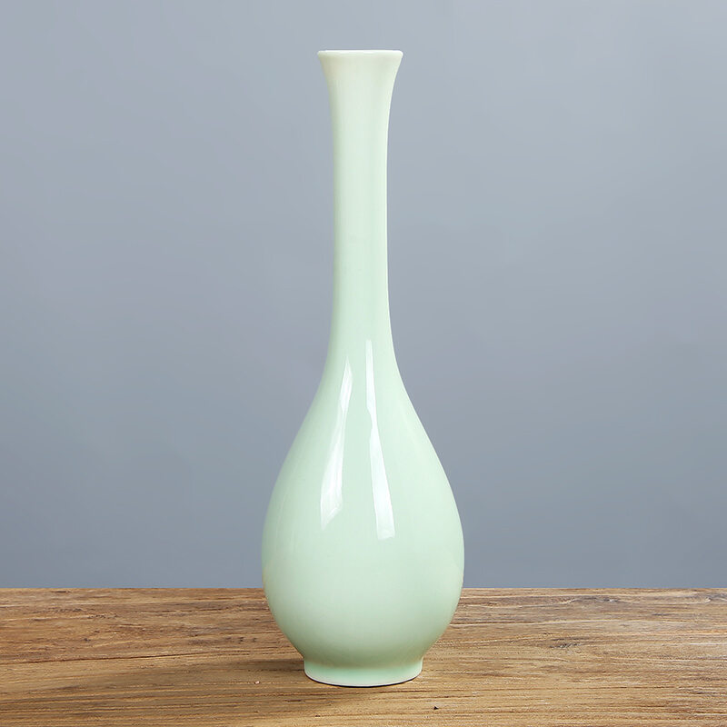 Bình ngọc trắng, bình cắm hoa, bình dài cổ, bình nhỏ gốm xanh để bàn, bình quan âm, đồ trang trí gốm sứ, cổ điển thiền