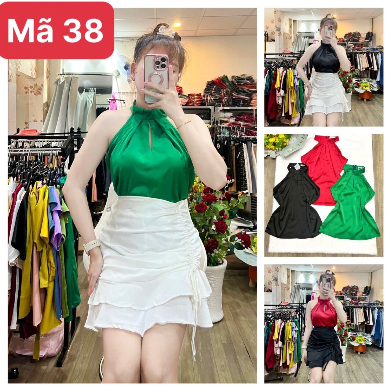Hình thật - Áo lụa kiểu yếm cố xếp ly ❤️FREESHIP❤️áo thiết kế nhiều màu nhiều size chất siêu mát, dày mịn