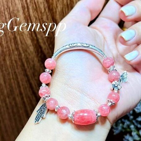 Vòng tay nữ đá đào hoa tự nhiên mix charm bạc cao cấp, vòng tay đá phong thuỷ hợp mệnh thổ, mệnh hoả, trang sức thiết kế đủ hoá đơn thẻ bảo hành