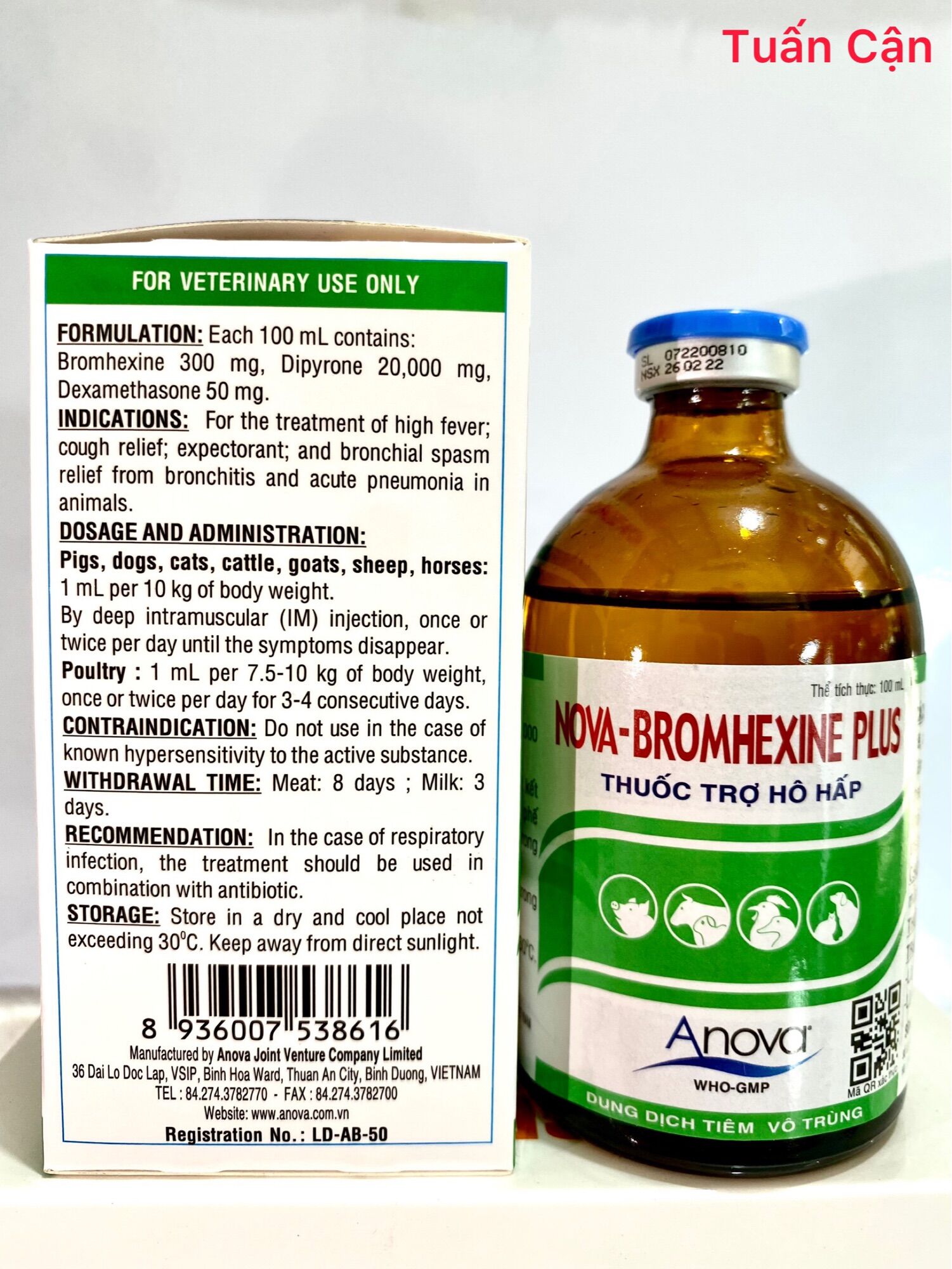 Nova Bromhenxin Plus (100ml) Long đờm, hạ sốt, kháng viêm dùng trong Thú Y