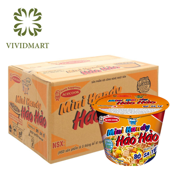 [BOX OF 12 CUPS/ 1FLAVOUR] - ACECOOK - HAO HAO INSTANT MINI HANDY CUP NOODLE 2 FLAVOURS: HOT-SOUR SHRIMP FLAVOUR  - SATAY BEEF FLAVOUR (47-53G/CUP)