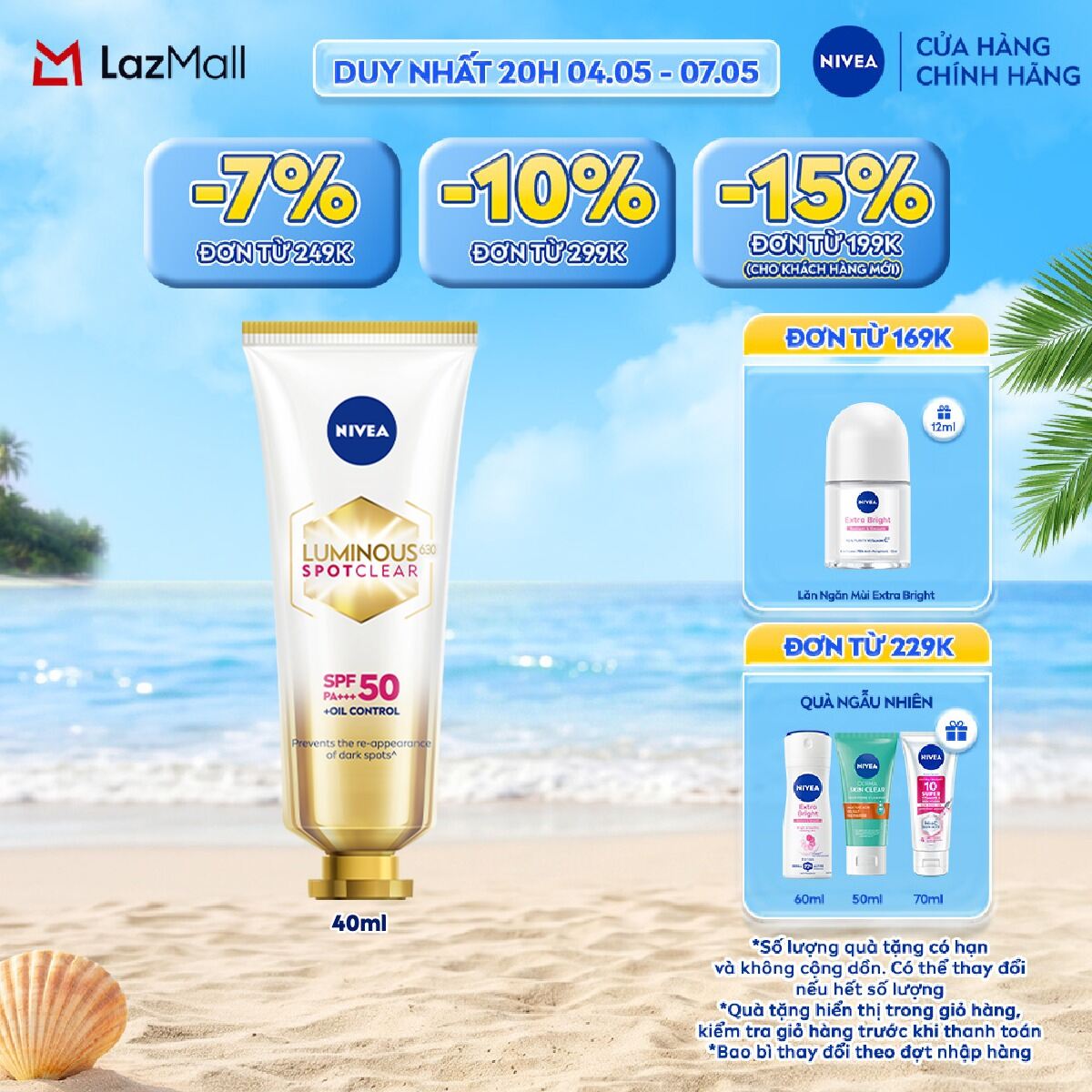 Kem Chống Nắng Dưỡng Da NIVEA LUMINOUS 630 Giúp Làm Mờ Đốm Nâu Ngăn Ngừa Thâm Nám SPF50 PA+++ (40 ml) - 89581