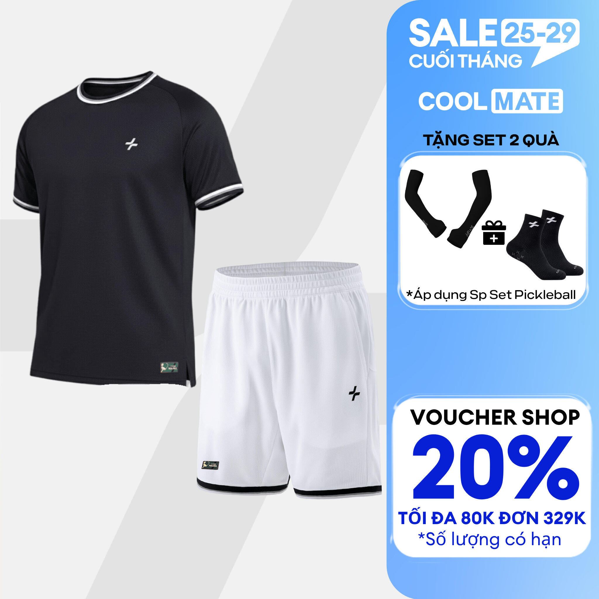 [TẶNG SET 2 QUÀ]Set đồ bộ thể thao nam Pickleball Áo thun Dink shot cổ tròn và Quần short Essentials Nhanh khô,Thoáng Khí,Thấm hút Coolmate