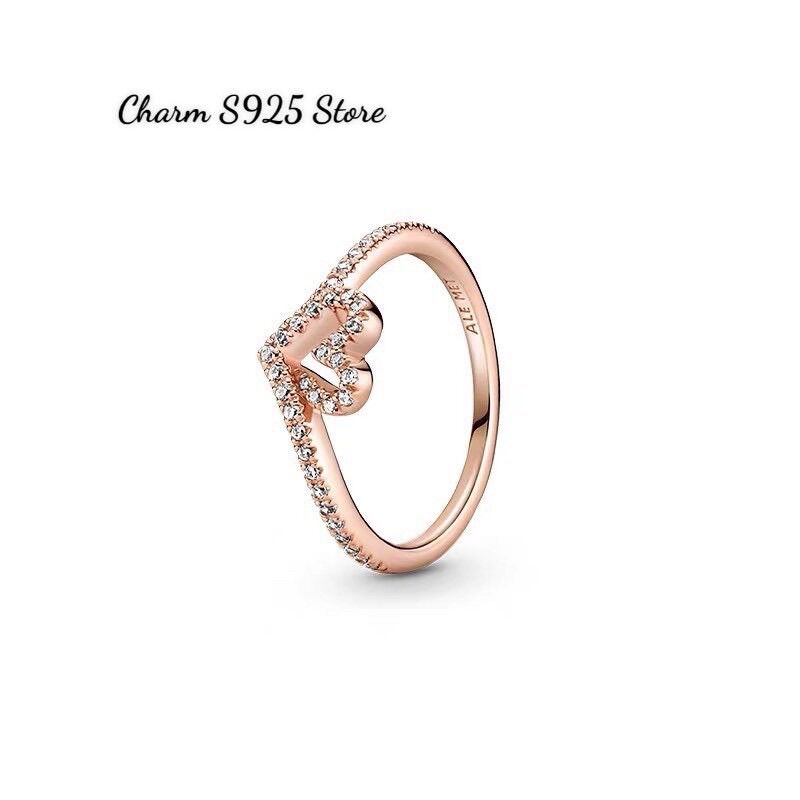 Nhẫn pandora ale tim đính đá nhỏ trắng vàng hồng s925
