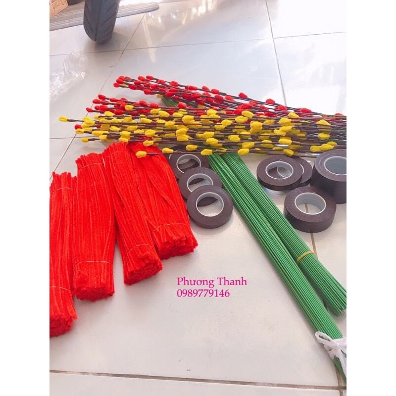 Nguyên liệu làm nụ tầm xuân, sét 100 cành dài 80cm+20 nơ