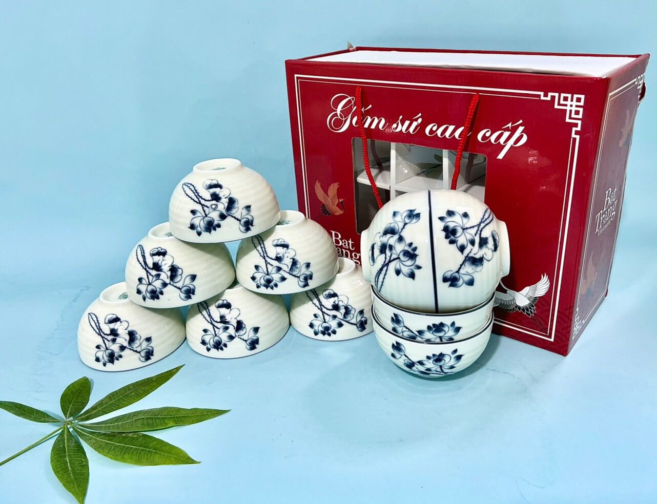 Set 10 bát cơm làm quà tặng. Gốm sứ Bát Tràng.