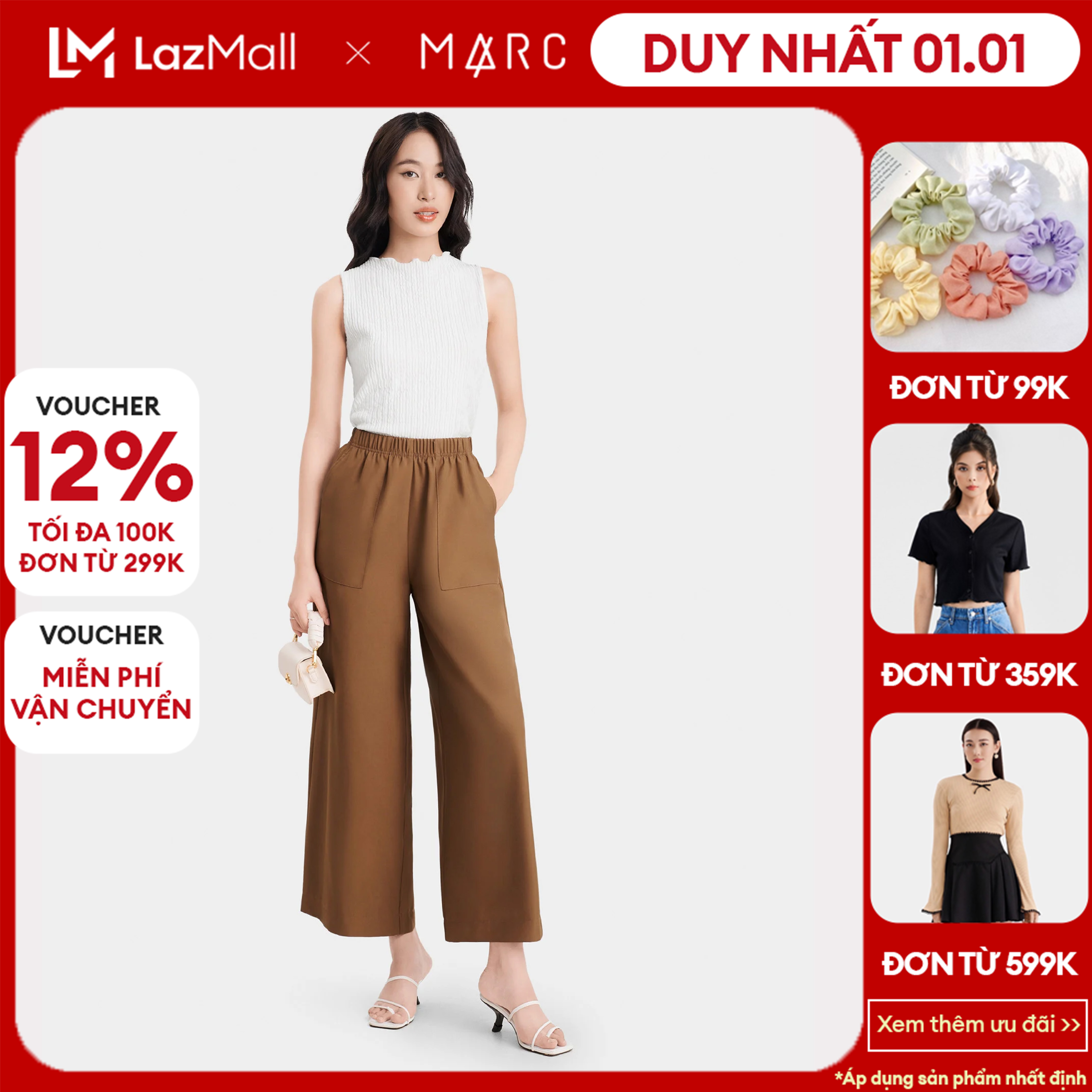 DUY NHẤT 01.01 VOUCHER 100K TẶNG ÁO ĐƠN 359K Quần Dài Nữ MARC FASHION Hai Túi Ống Rộng Lưng Thun Cạp Cao Vải Mềm Mại Không Nhăn Hack Dáng Trend TP S50 CBMH082022