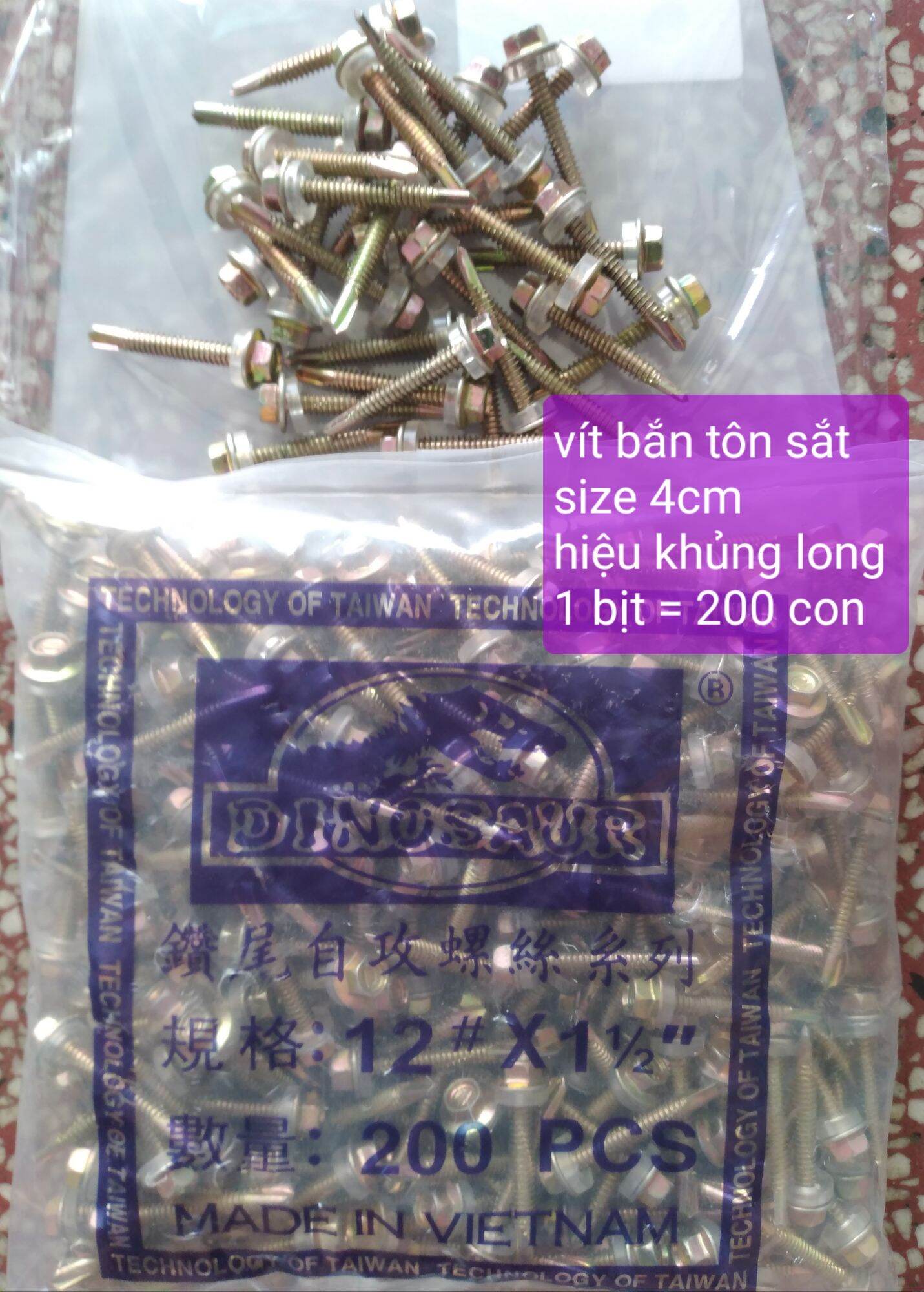 vít bắn tôn sắt và gỗ size 4cm hiệu khủng long