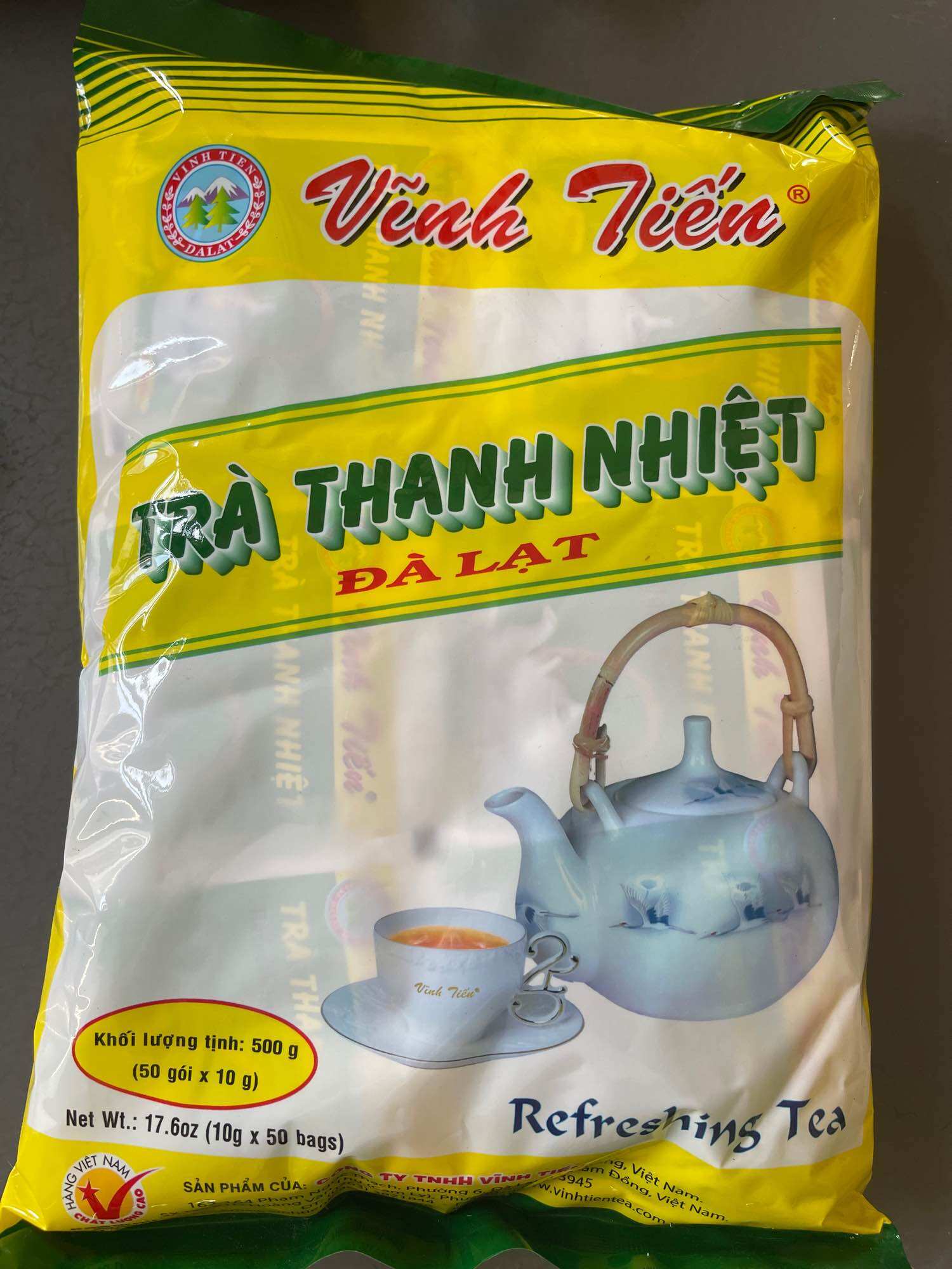 Trà Thanh Nhiệt Vĩnh Tiến gói 500g 50 túi nhỏ 10g hoặc hộp tùy chọn